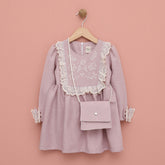 Lilax Kız Yakası Nakış İşlemeli Elbise ( 2- 5 Yaş )