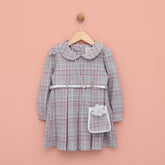 Lilax Kız Ekose Desenli Kemerli Elbise (2-5 Yaş )