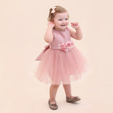 Lilax Gül Kemer Detaylı Tüllü Elbise (09-24 Ay)