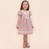 Lilax Yaka Ve Fiyonk Detaylı Elbise ( 2-5 Yaş )