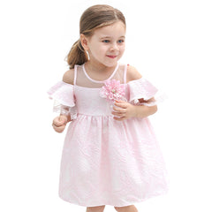 Lilax Girl's Shoulder Detailed Tulle Dress with Flower Accessories (2-5) Age